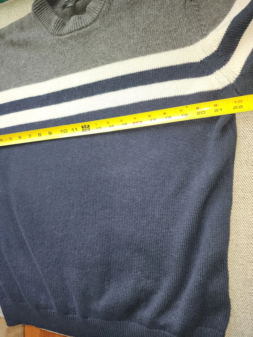 Banana Republic Navy, Gray & White Striped Crewneck Sweater